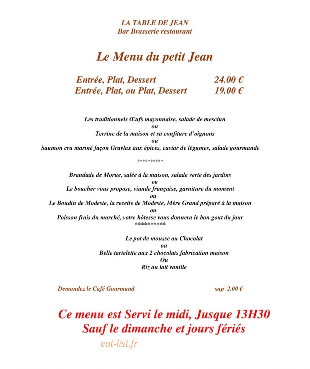 La Table de Jean — carte page 2