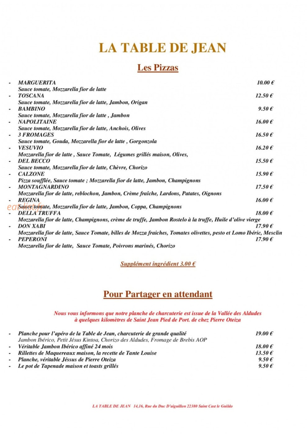 La Table de Jean — carte page 4