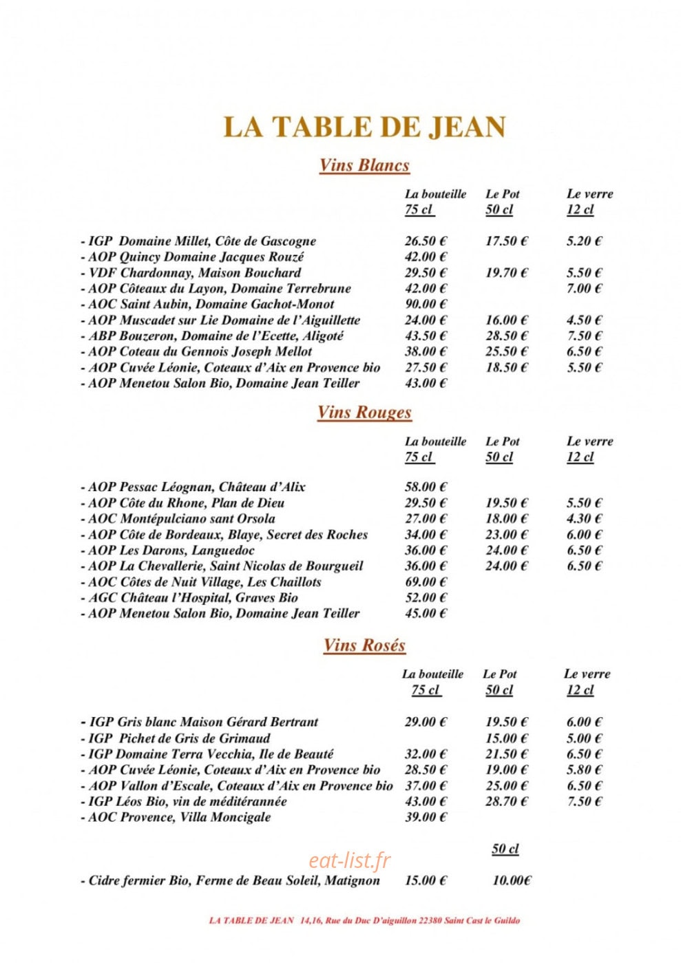 La Table de Jean — carte page 6