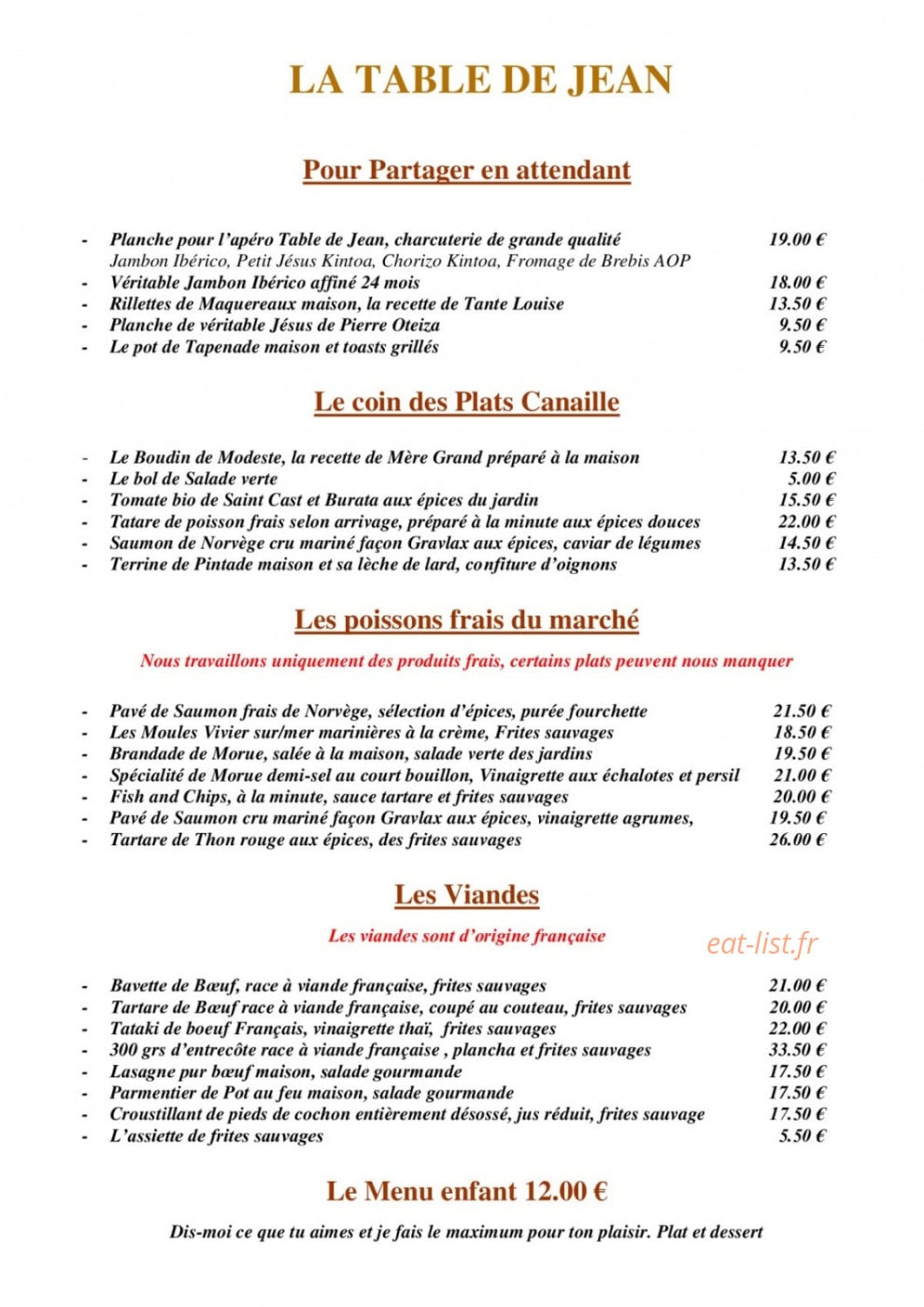 La Table de Jean — carte page 1