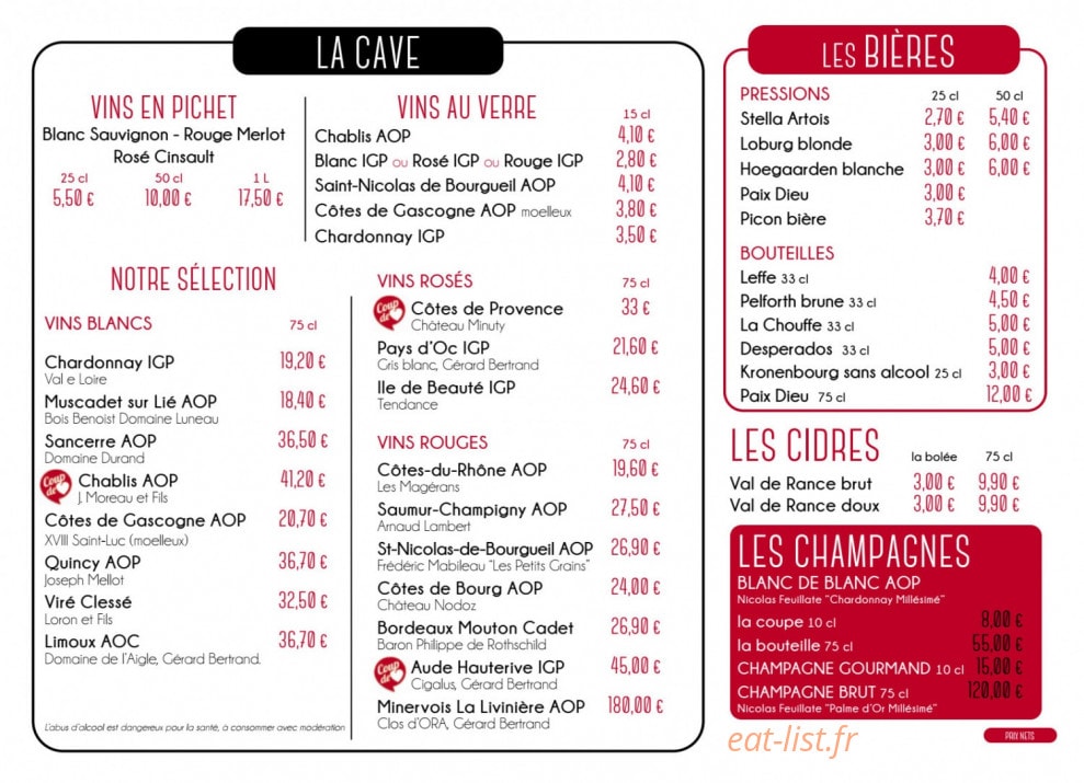 Le Café Face — carte page 8