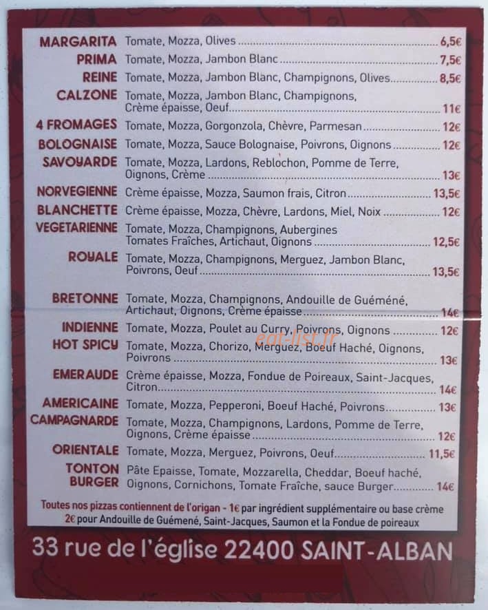Chez Roze — carte page 1