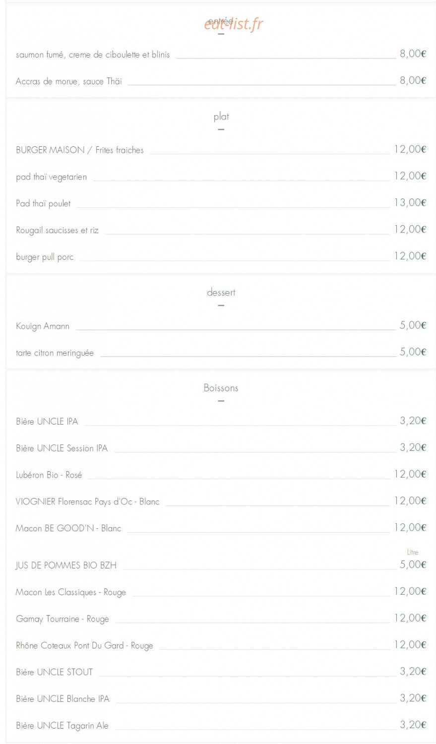 Café de la Plage Saint-Quay — carte page 1