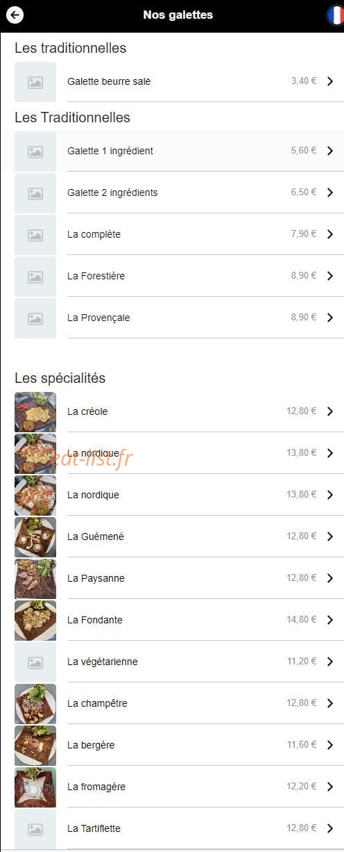 La P'tite Crêperie — carte page 1