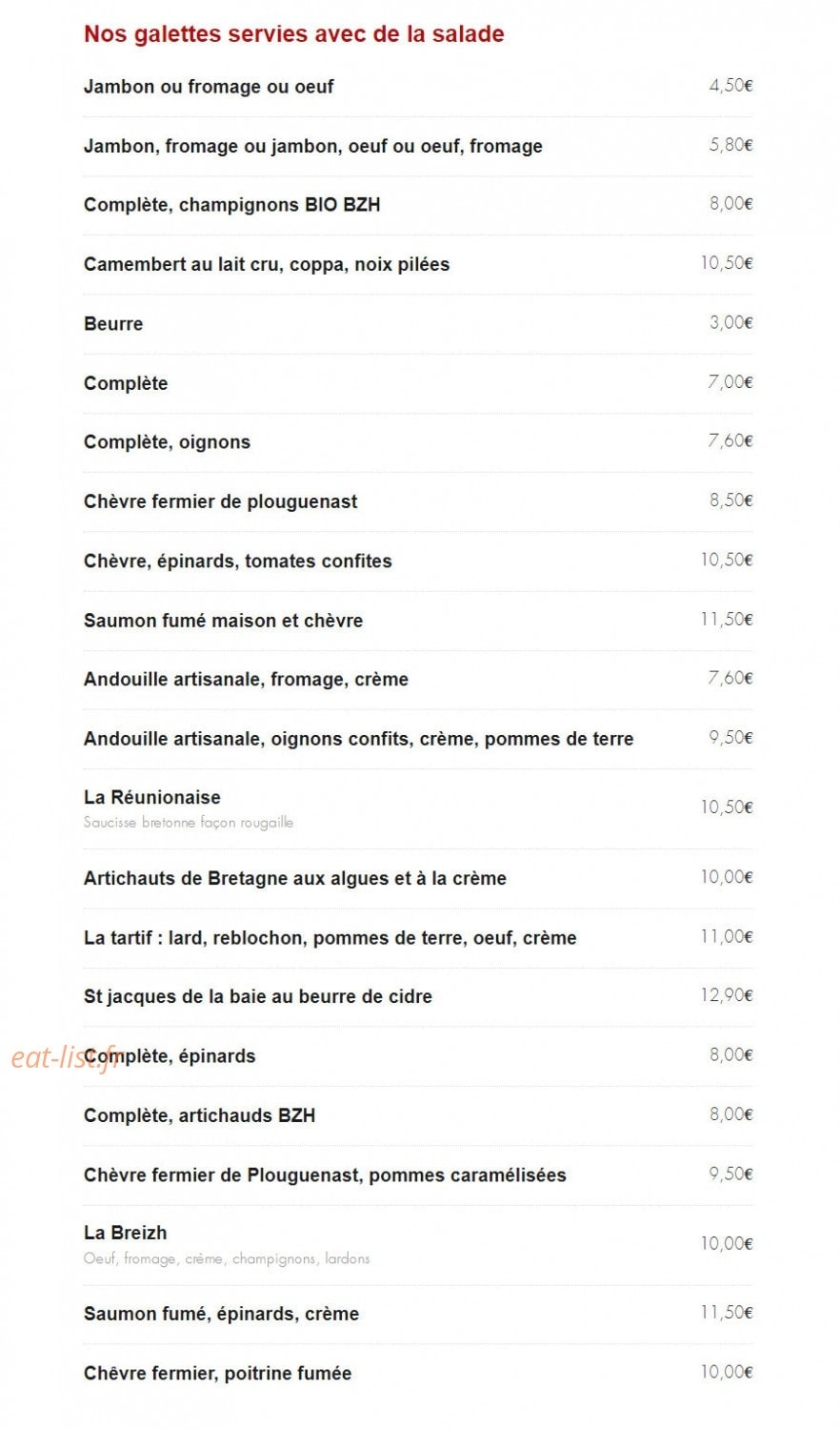 Carte et menu de Les cochons flingueurs à Saint Quay Portrieux — Les galettes