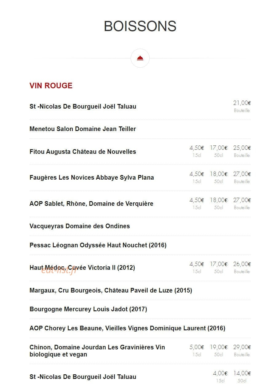 Carte et menu de Les cochons flingueurs à Saint Quay Portrieux — Vins rouges