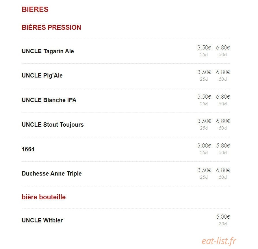 Carte et menu de Les cochons flingueurs à Saint Quay Portrieux — Les bières
