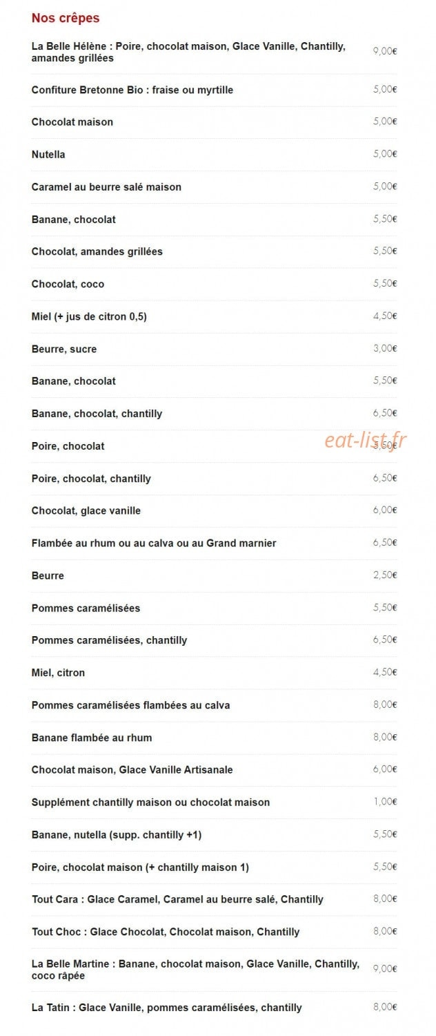 Carte et menu de Les cochons flingueurs à Saint Quay Portrieux — Les crêpes