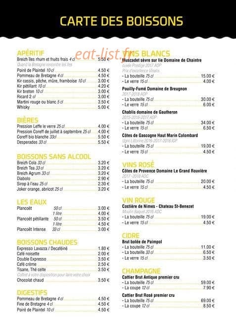 Carte et menu de Les Viviers de Saint Marc à Treveneuc — Les boissons