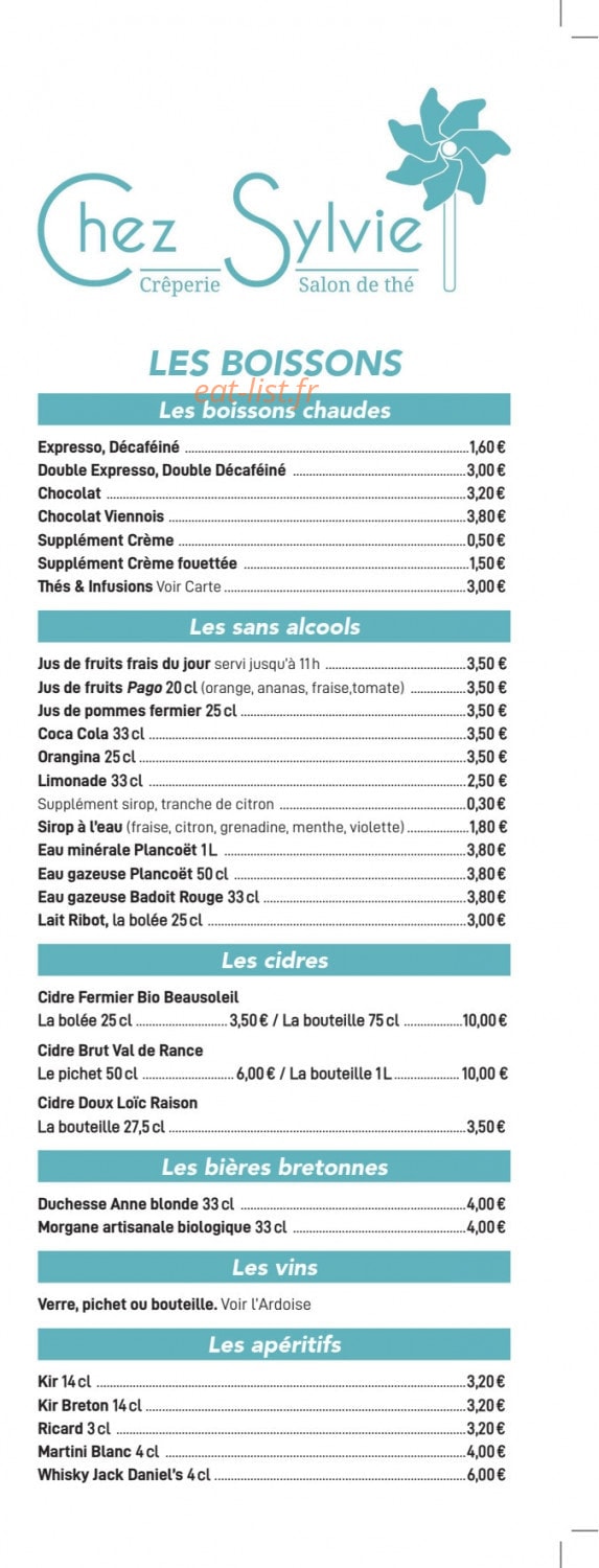 Chez Sylvie — carte page 1