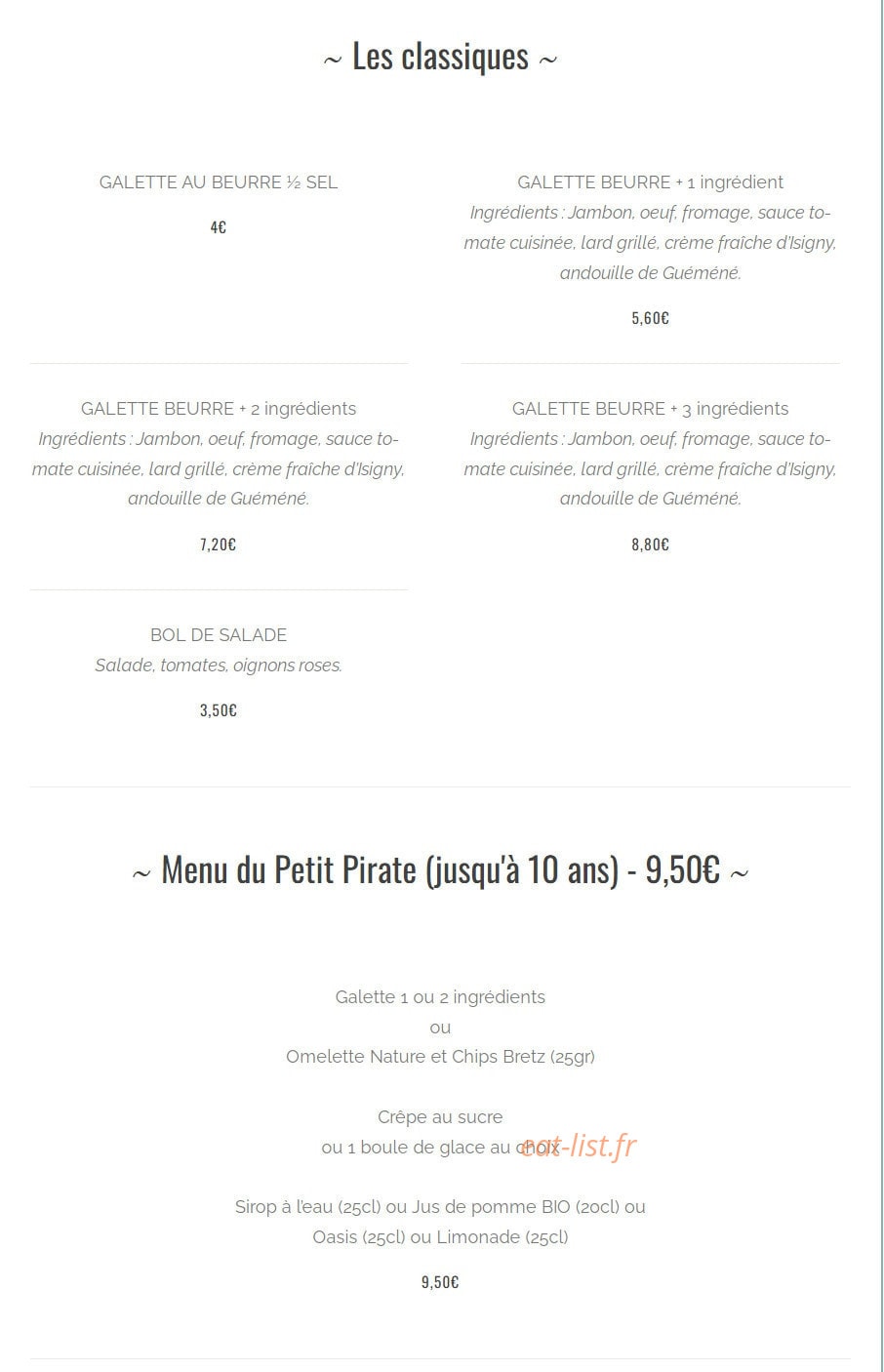 La Crêperie du Pêcheur — carte page 4