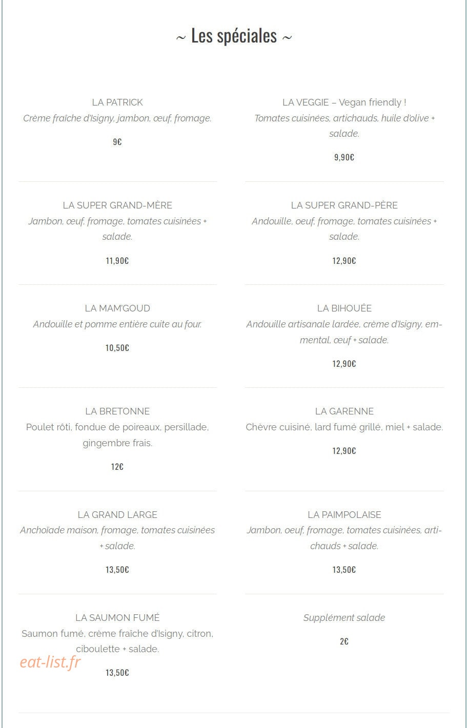 La Crêperie du Pêcheur — carte page 3