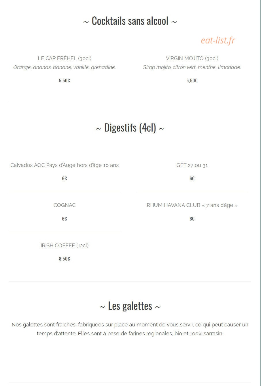 La Crêperie du Pêcheur — carte page 2