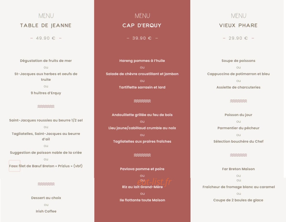 La Table de Jeanne — carte page 1