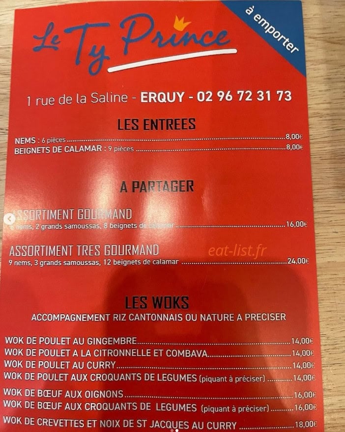 Carte et menu de Le ty Prince à Erquy — Les entrées, a partager...
