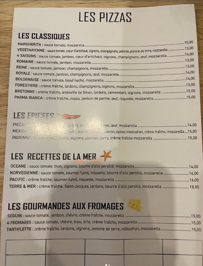 Carte et menu de Le ty Prince à Erquy — Les pizzas