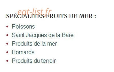 Carte et menu de Restaurant Abri des Flots à Erquy — Les spécialités de fruit de mer