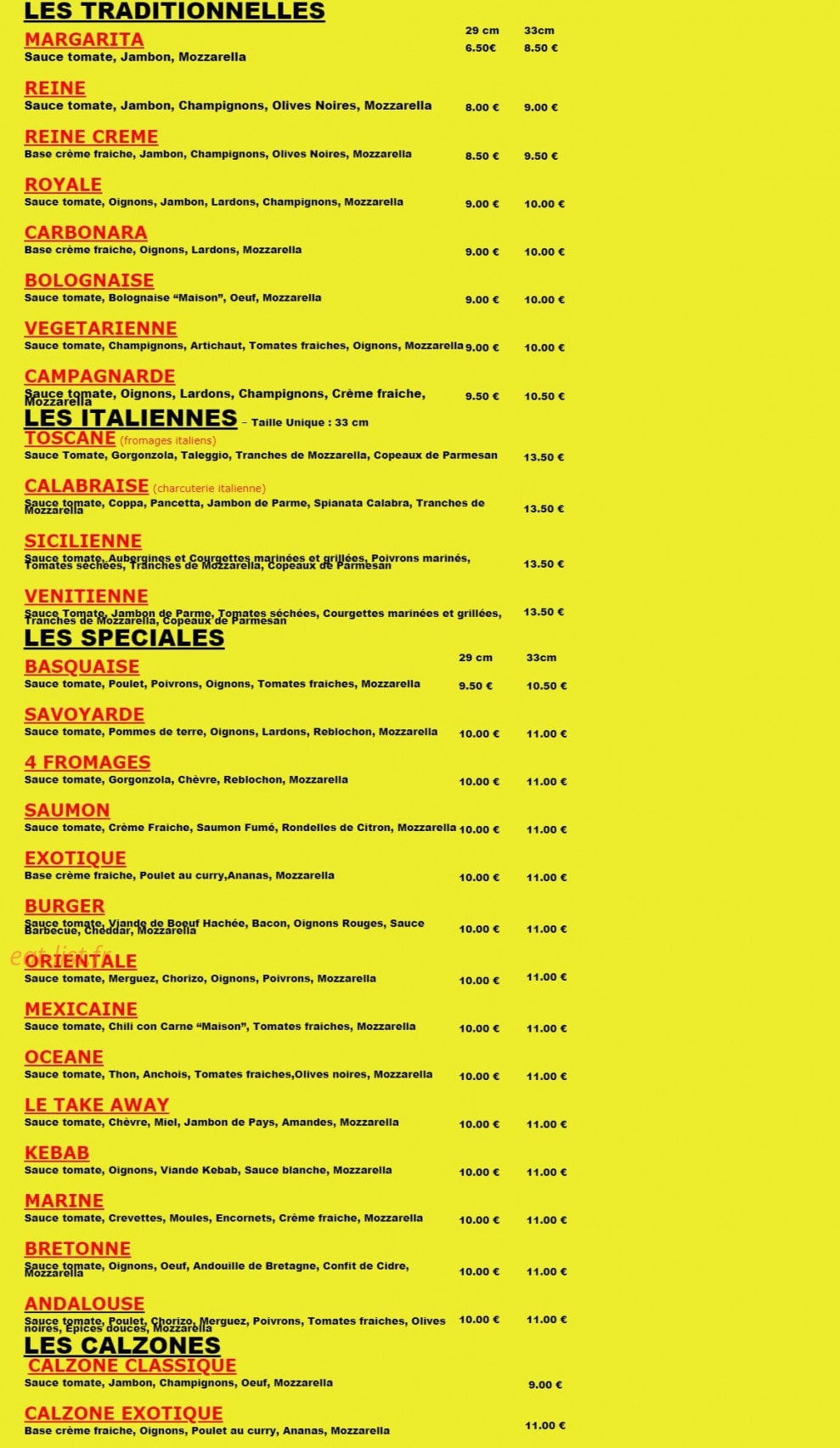 Le take away — carte page 1