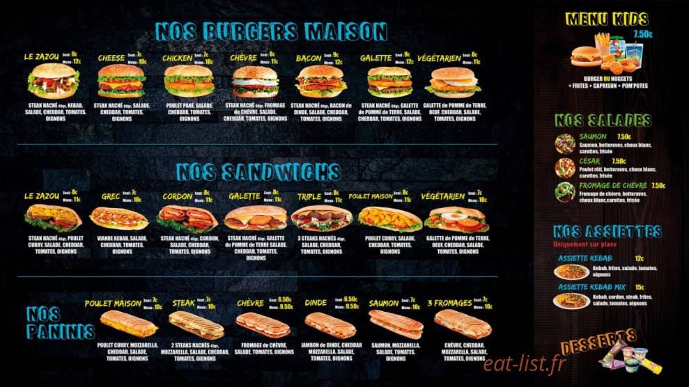 Zaza Food — carte page 1