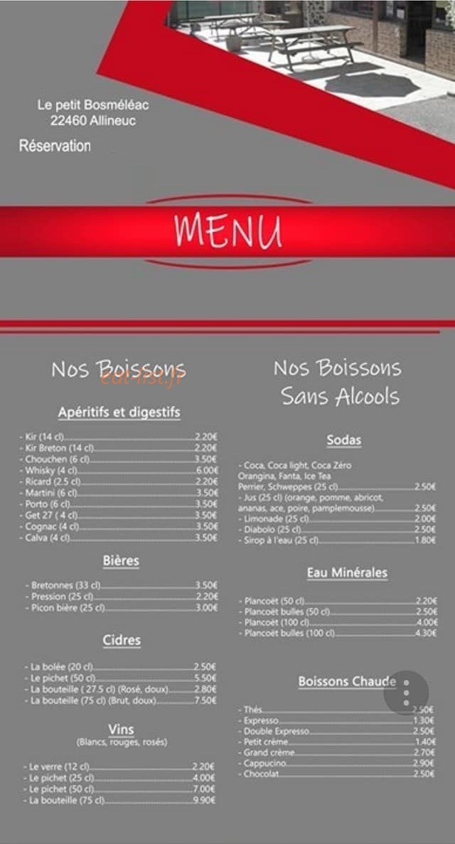 Crêperie de Bosméléac — carte page 1