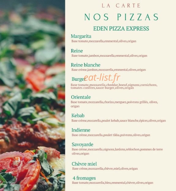 Eden pizza Express — carte page 1