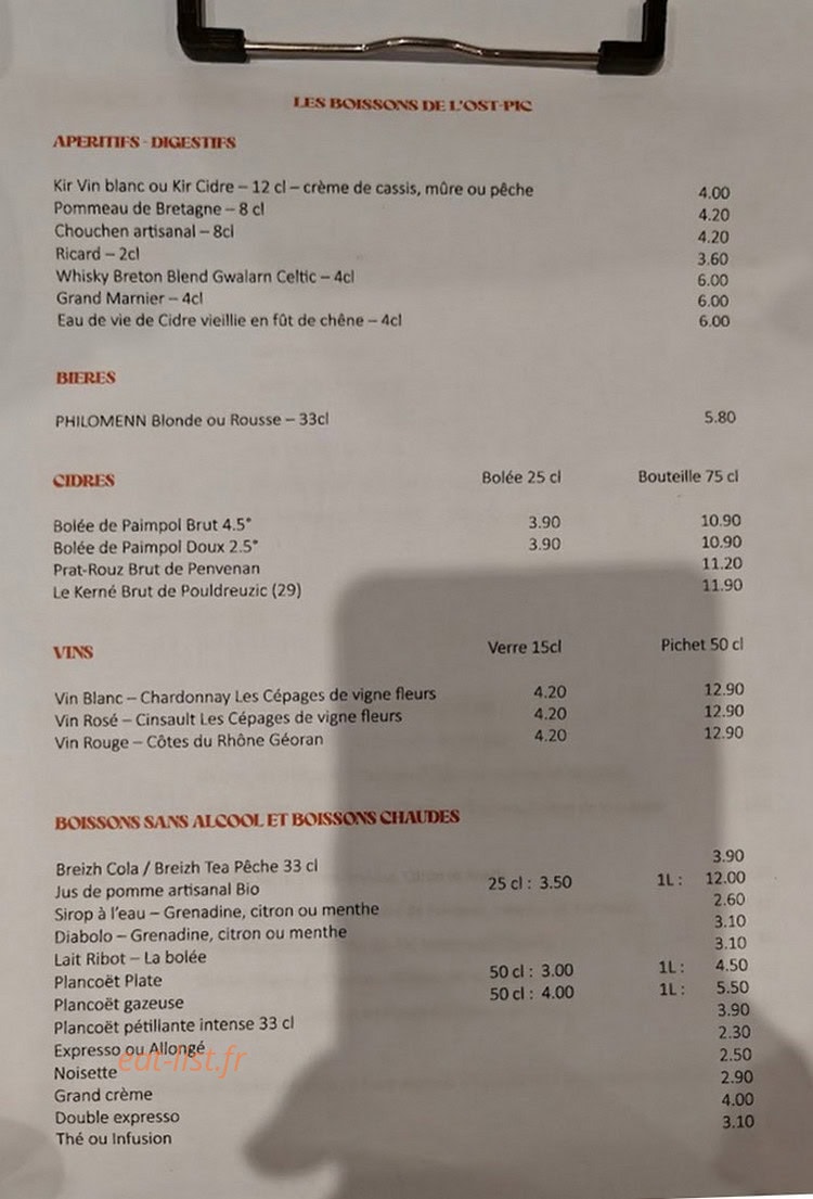 Crêperie L'Ost-Pic — carte page 1