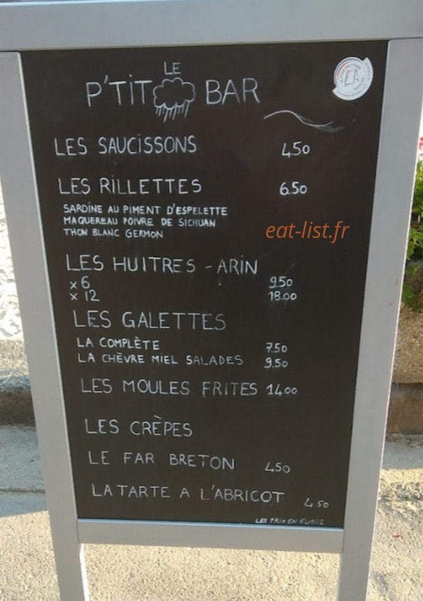 Le P'tit Bar — carte page 1