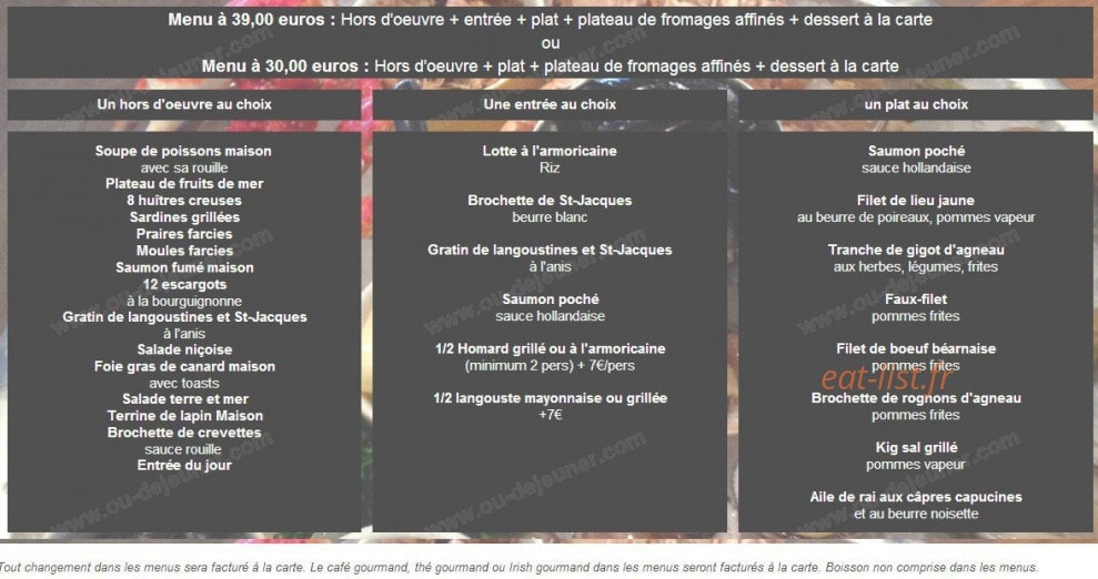Carte et menu de Café Restaurant du Port à Paimpol — Les menus suite