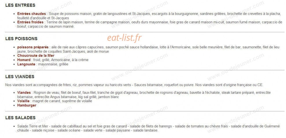 Carte et menu de Café Restaurant du Port à Paimpol — Les entrées, poissons,....