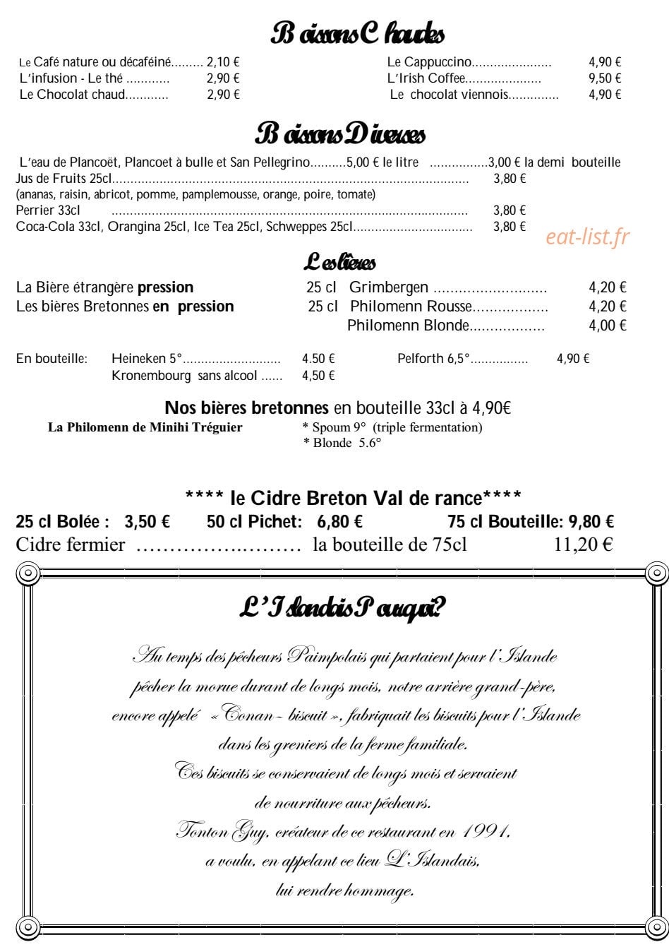 Crêperie L'Islandais — carte page 12