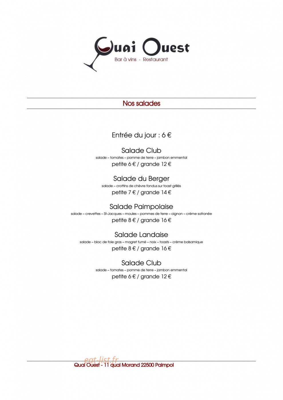 Le Quai Ouest — carte page 1