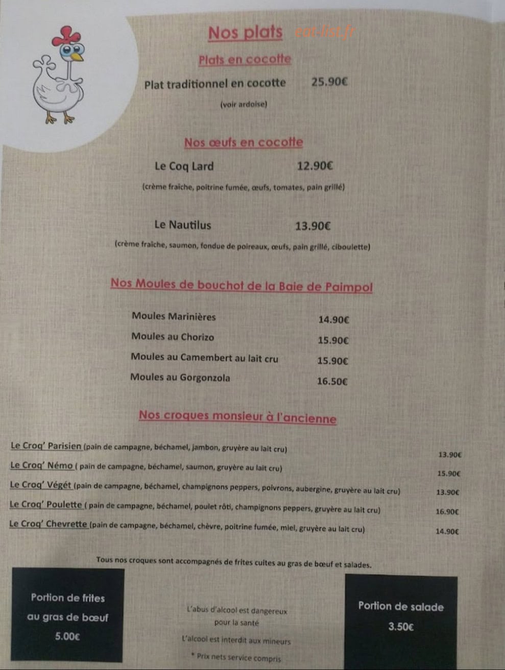 Les Cocottines — carte page 1