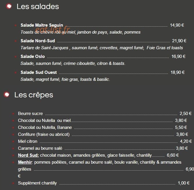 Brasserie Nord-Sud — carte page 9