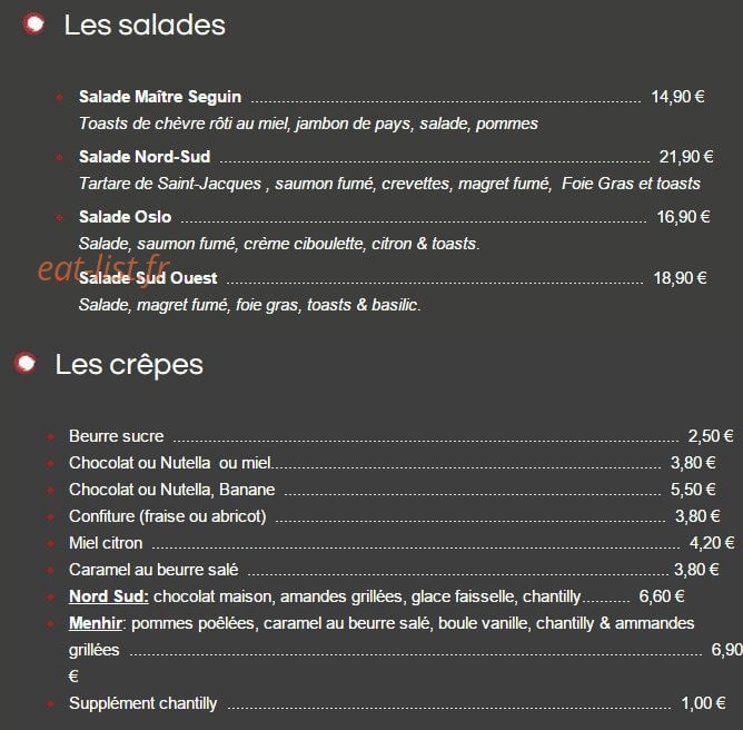 Brasserie Nord-Sud — carte page 10