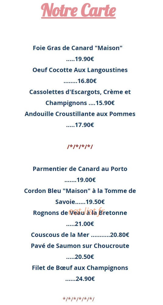 Le Beau Rivage — carte page 1