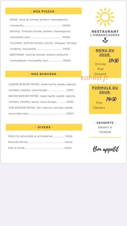 Restaurant l'Embarcadère — carte page 1