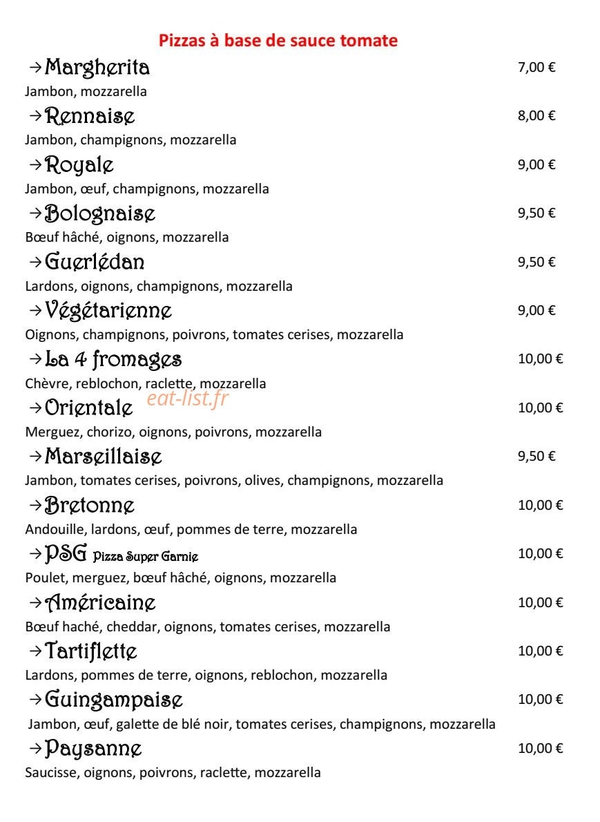 Le Mûr à PizZa'S — carte page 2