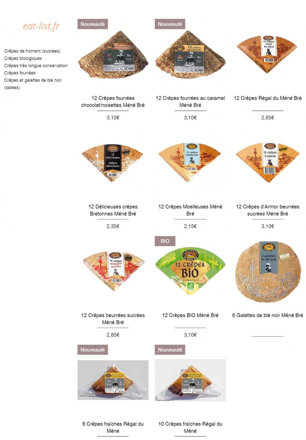 Crêperie du Méné Bré — carte page 1