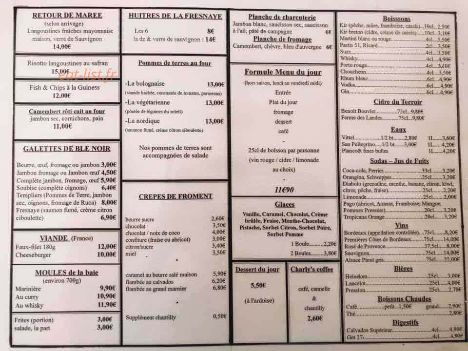 Charly’s Restaurant — carte page 1