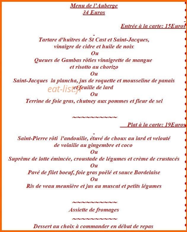 Auberge du Manoir — carte page 2