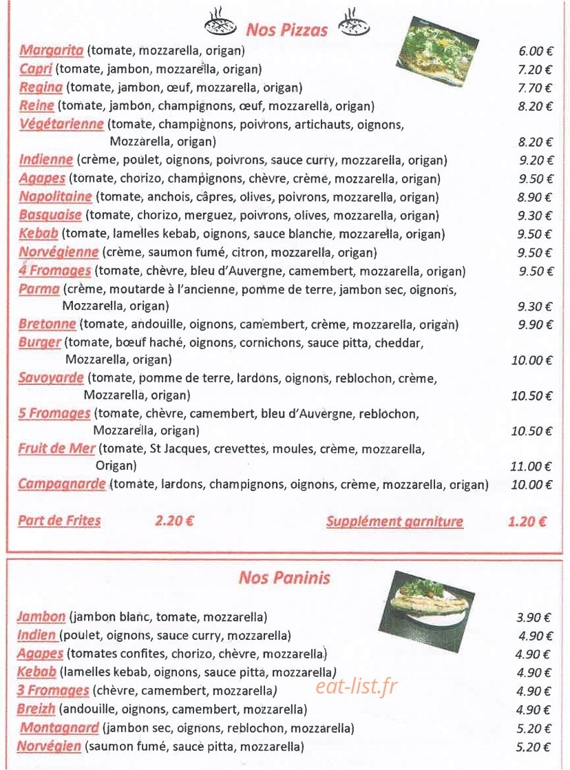 Les Agapes — carte page 1