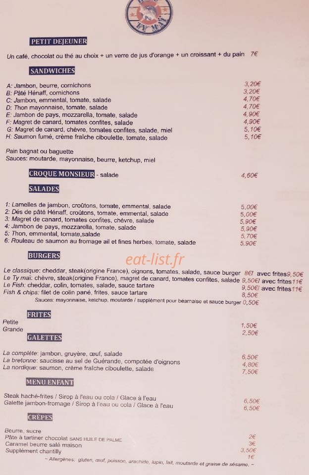 Bar Ty Maï — carte page 1