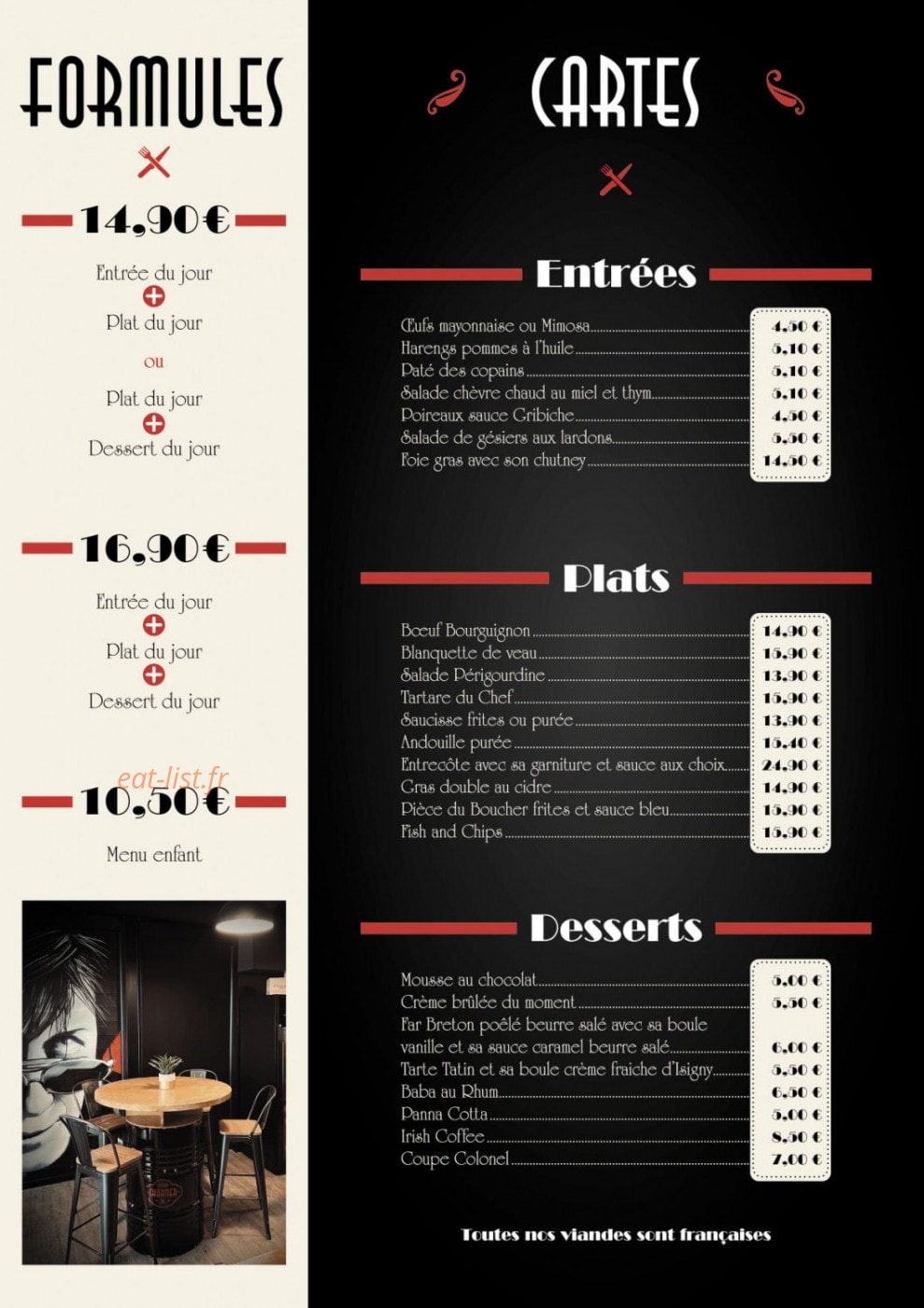 Bistro Chartier — carte page 1