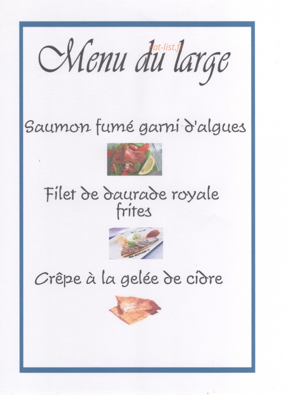 Carte et menu de Bigouden Blues Restaurant à Pleubian — Le menu du large