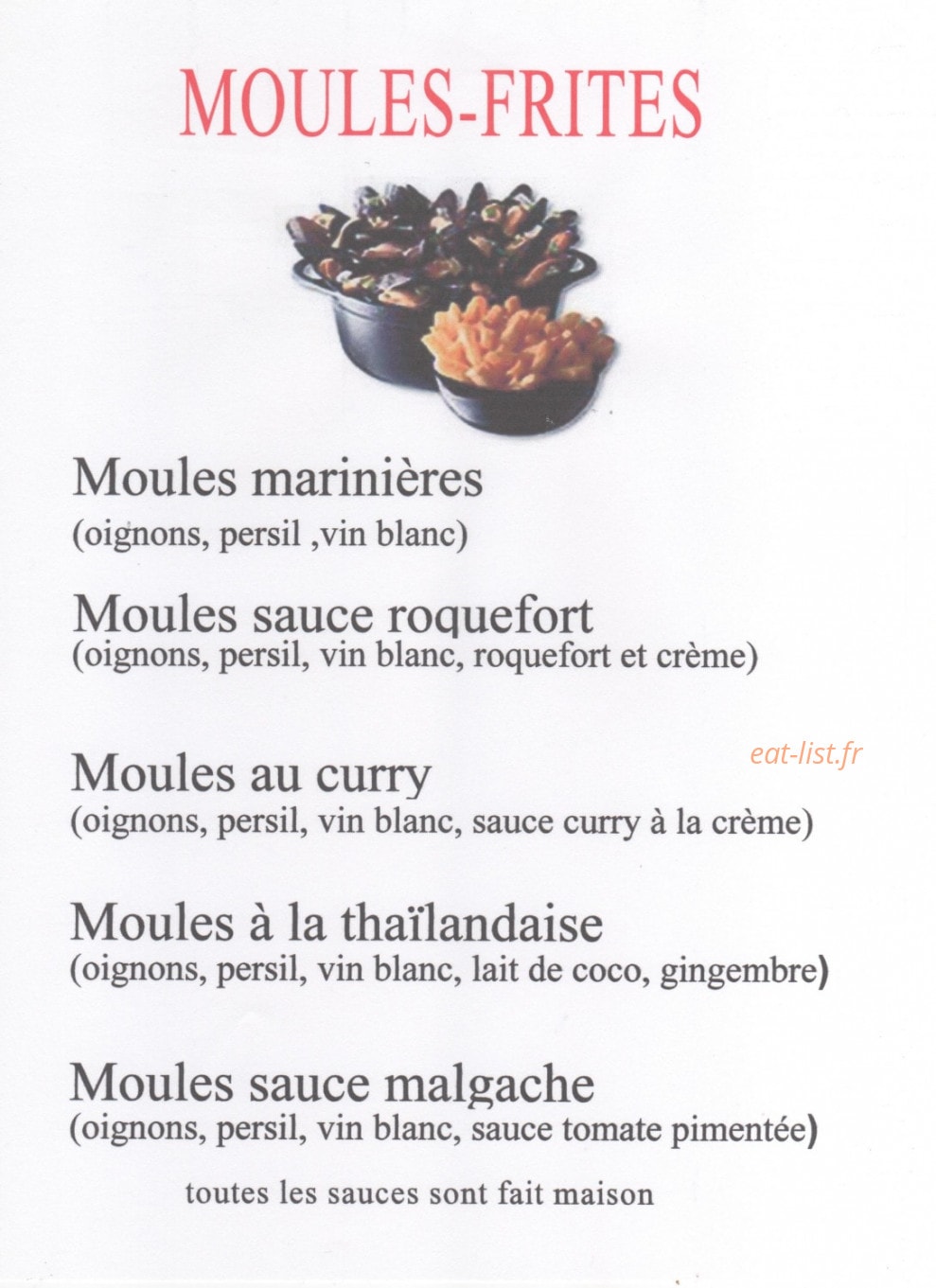 Carte et menu de Bigouden Blues Restaurant à Pleubian — Les moules frites