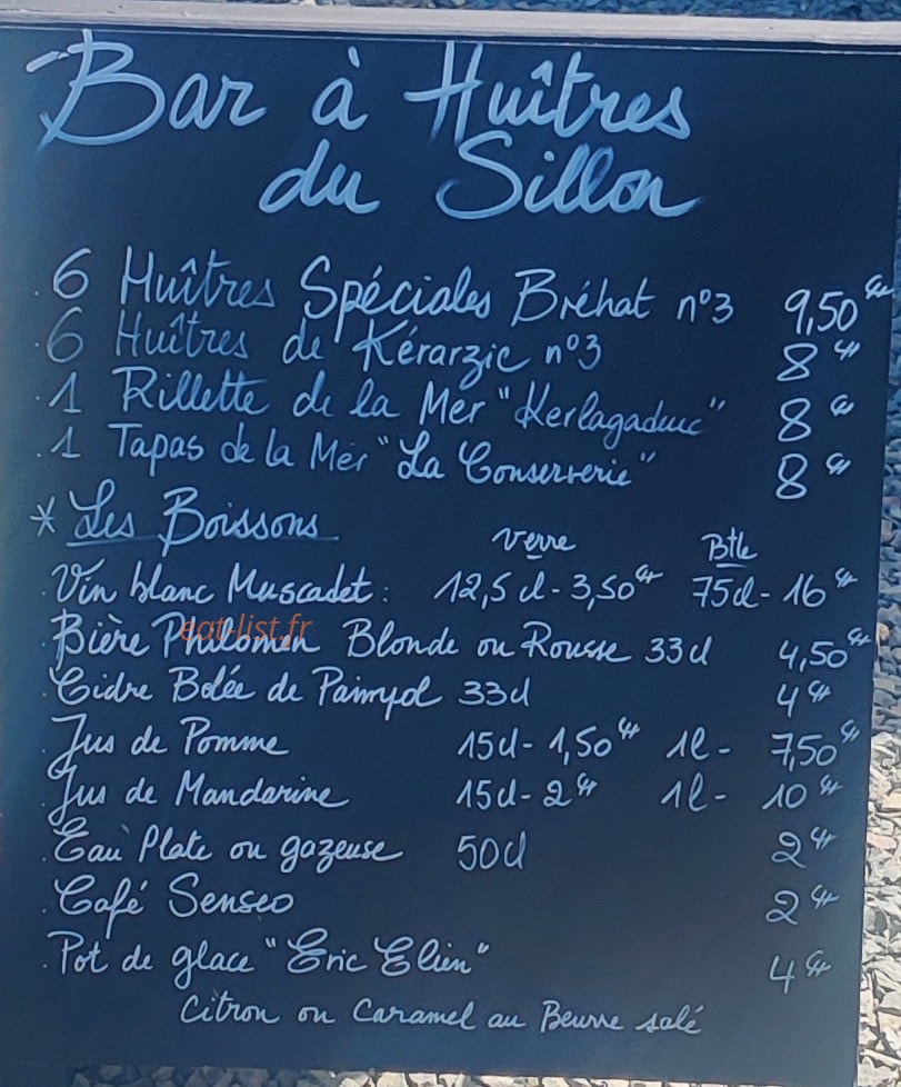 Carte et menu de Le Bar à Huîtres du Sillon à Pleubian — L'ardoise