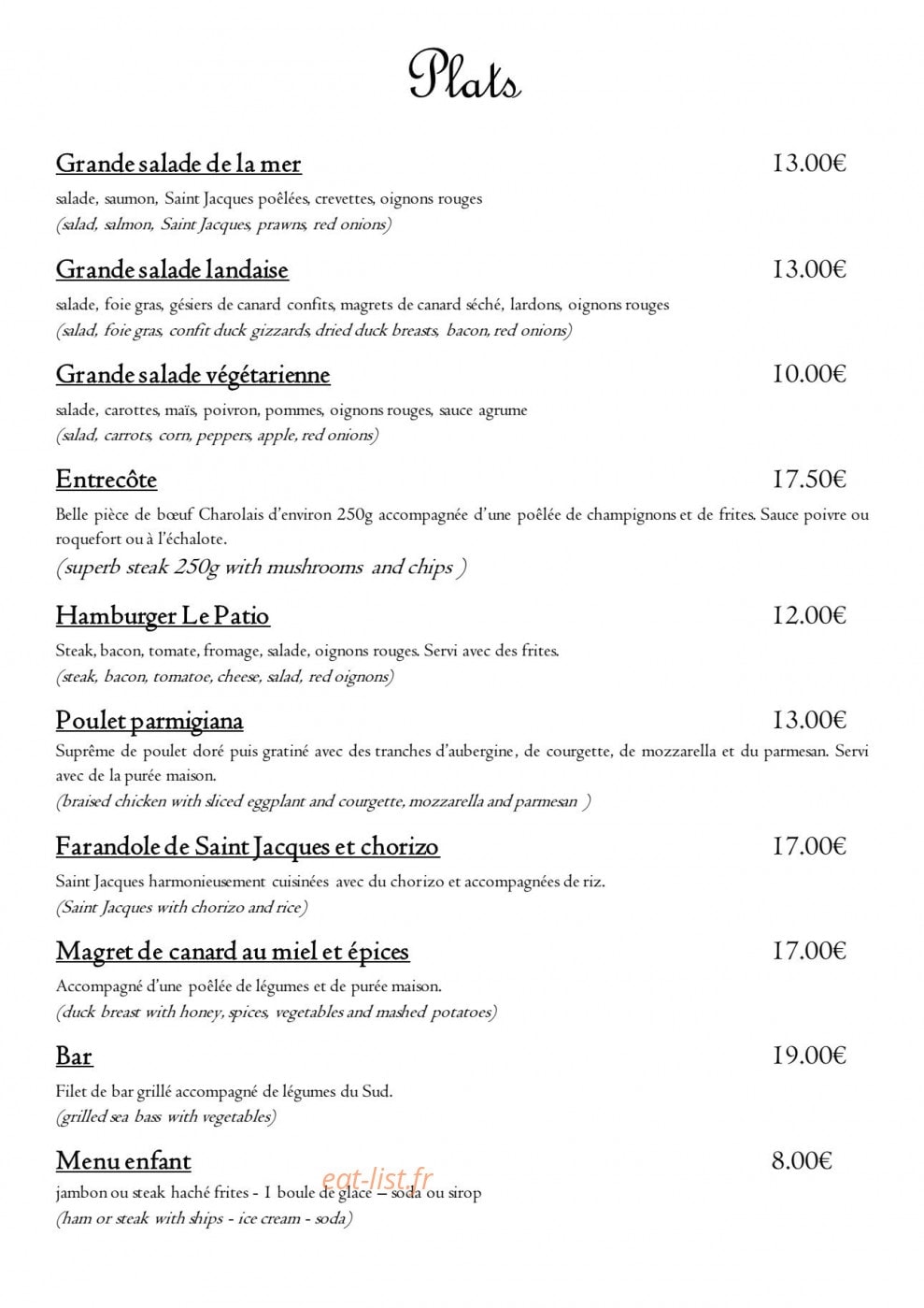 Le Patio — carte page 2