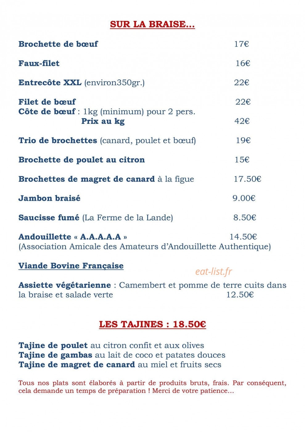 Carte et menu de Auberge de la Chesnaie à Pleudihen sur Rance — Les brochettes, tajines,...