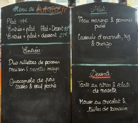 Bistrot de la Rade — carte page 1
