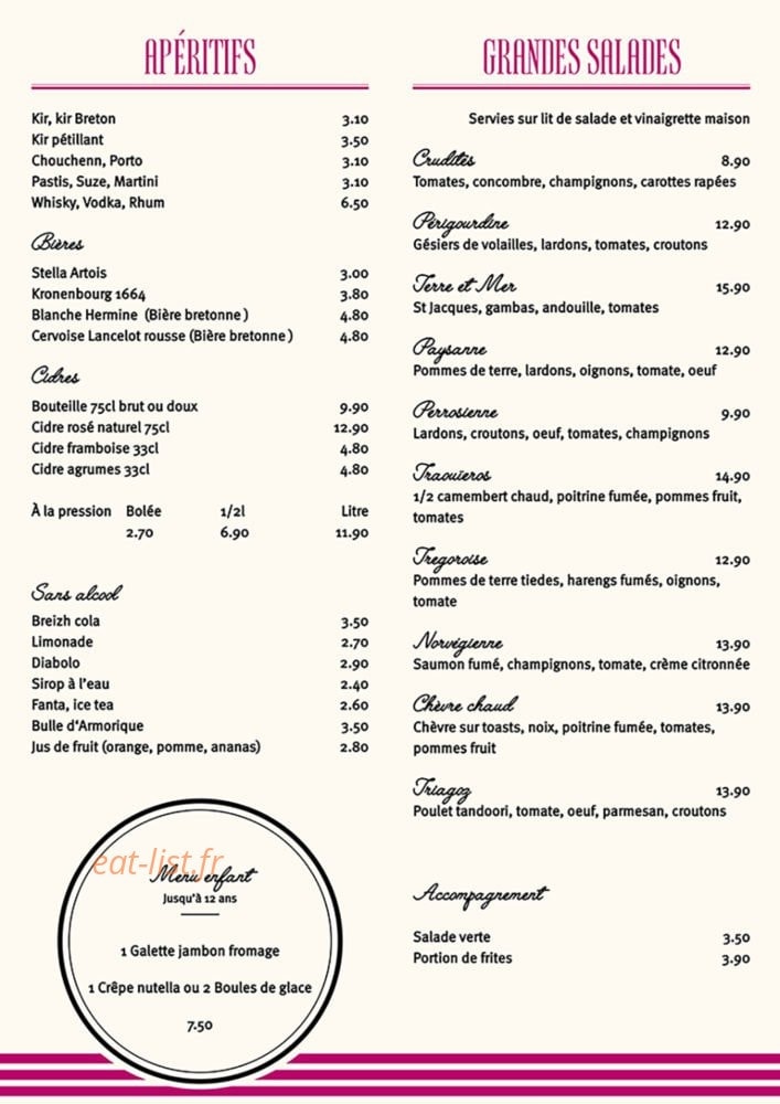 Creperie Du Ranolien — carte page 1